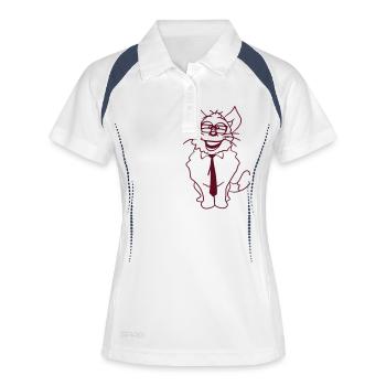 Smart Nerd Cat Lunettes à monture de corne Lunettes Geek Tie - Polo respirant Femme - blanc/marine - Devant