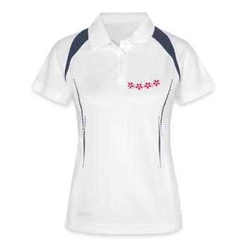Blumen-Girlande / flower garland (2c) - Frauen Polo atmungsaktiv - Weiß/Navy - Vorne