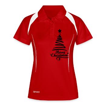 Weihnachtsbaum Merry Christmas - Frauen Polo atmungsaktiv - Weiß/Navy - Vorne