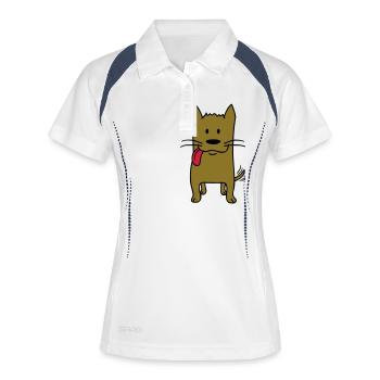 Chien Langue Sortie Heureux Mignon Se tortiller - Polo respirant Femme - blanc/marine - Devant