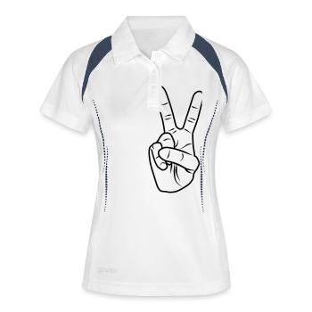 Finger - Handzeichen - Frauen Polo atmungsaktiv - Weiß/Navy - Vorne