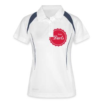 Kronkorken Enjoy Darts - Frauen Polo atmungsaktiv - Weiß/Navy - Vorne