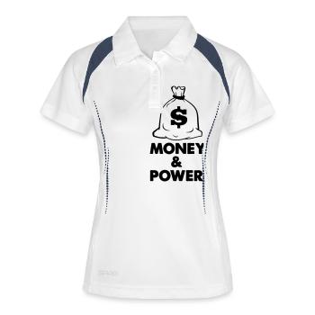 money and power1 - Frauen Polo atmungsaktiv - Weiß/Navy - Vorne