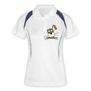 Lustiger Hund Großer Knochen Maul Mund Hunger Cool - Frauen Polo atmungsaktiv - Weiß/Navy - Vorne