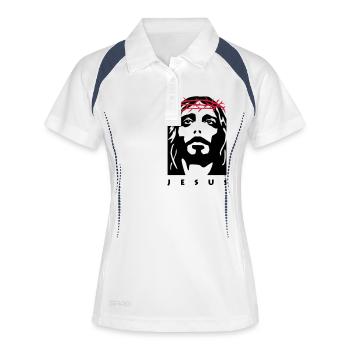 jesus - Frauen Polo atmungsaktiv - Weiß/Navy - Vorne