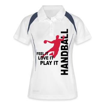 Handball - love & play - Frauen Polo atmungsaktiv - Weiß/Navy - Vorne