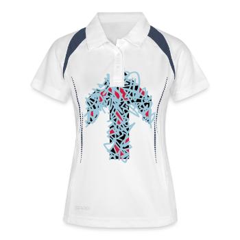 pfeil-nach-oben - Frauen Polo atmungsaktiv - Weiß/Navy - Vorne
