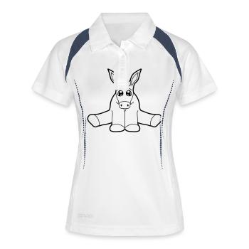 klein baby suess niedlich sitzen esel pferd pony k - Frauen Polo atmungsaktiv - Weiß/Navy - Vorne