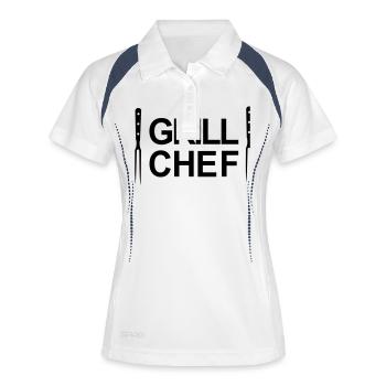 Grill,Grillen,BBQ,Koch,Chef,Fleisch,Sommer,Wurst, - Frauen Polo atmungsaktiv - Weiß/Navy - Vorne