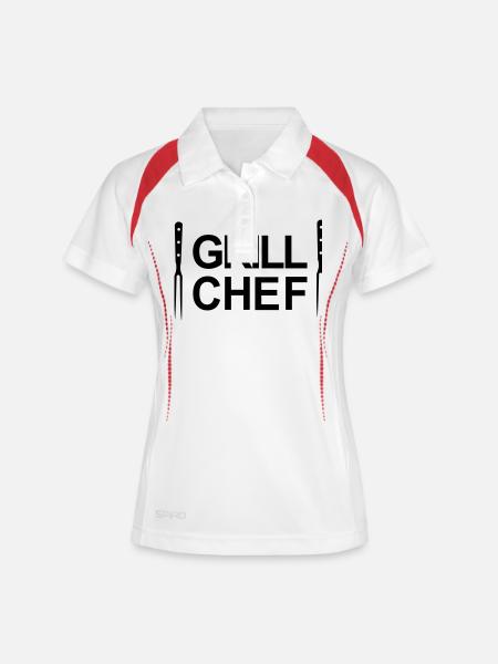 Grill,Grilling,BBQ,cooking,chef,meat,summer,sausag - Women's Polo breathable - white/navy
