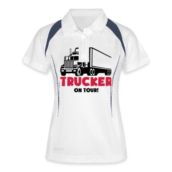 trucker_on_tour_fv2 - Frauen Polo atmungsaktiv - Weiß/Navy - Vorne
