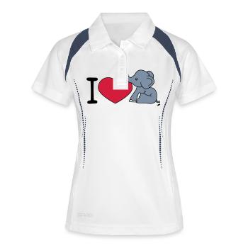éléphant j'aime l'amour coeur assis doux veau petit - Polo respirant Femme - blanc/marine - Devant