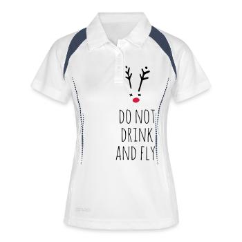 Do not drink and fly. Rudolf - Frauen Polo atmungsaktiv - Weiß/Navy - Vorne