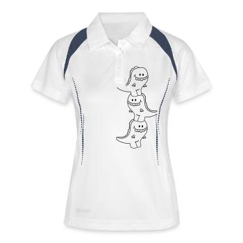 3 Dinos T-Rex Team Freunde - Frauen Polo atmungsaktiv - Weiß/Navy - Vorne