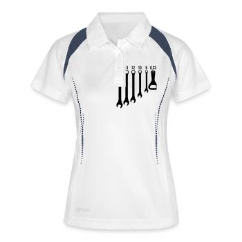 Maulschlüssel und Flaschenöffner - Frauen Polo atmungsaktiv - Weiß/Navy - Vorne