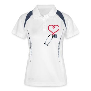 Stethoskop_sp7 - Frauen Polo atmungsaktiv - Weiß/Navy - Vorne