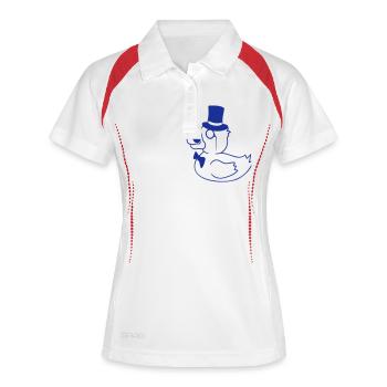 Sir Ente Zylinder Hut Monokel Brille reicher Herr - Frauen Polo atmungsaktiv - Weiß/Navy - Vorne