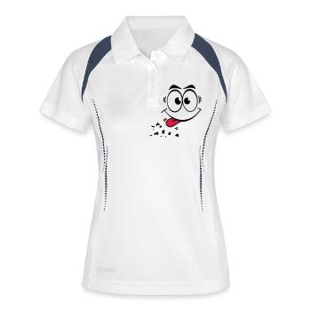Gesicht Zunge 1 - Frauen Polo atmungsaktiv - Weiß/Navy - Vorne
