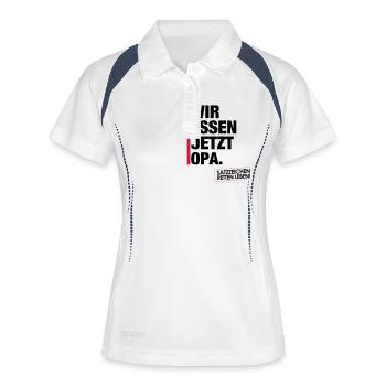 Wir essen jetzt Opa. - Frauen Polo atmungsaktiv - Weiß/Navy - Vorne