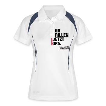 Wir grillen jetzt Opa. - Frauen Polo atmungsaktiv - Weiß/Navy - Vorne