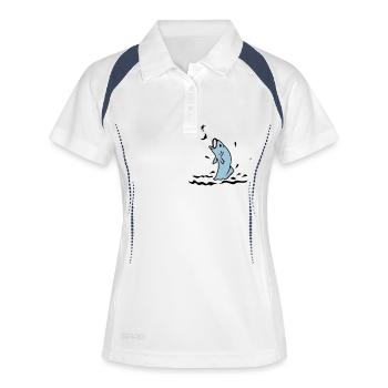 Fliegenfischen / fly fishing (2c) - Frauen Polo atmungsaktiv - Weiß/Navy - Vorne