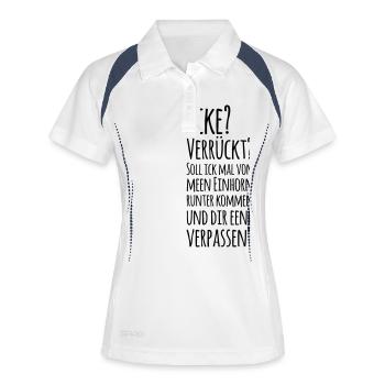 Icke? Verrückt? Berlin Berliner Mundart Einhorn - Frauen Polo atmungsaktiv - Weiß/Navy - Vorne