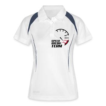 tacho2 - Frauen Polo atmungsaktiv - Weiß/Navy - Vorne
