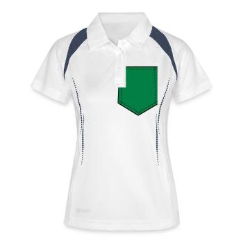 Brusttasche für T-Shirts (Farbauswahl) - Frauen Polo atmungsaktiv - Weiß/Navy - Vorne