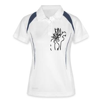 Jazz-Bass und Saxophon - Frauen Polo atmungsaktiv - Weiß/Navy - Vorne