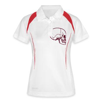 totenkopf seitlich - Frauen Polo atmungsaktiv - Weiß/Navy - Vorne