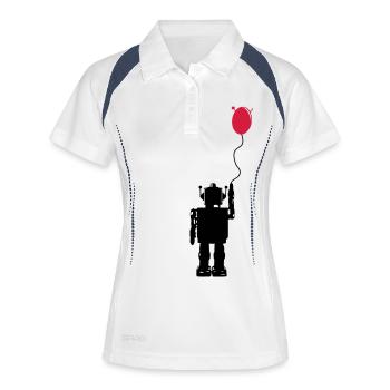 Roboterluftballon Hinten - Frauen Polo atmungsaktiv - Weiß/Navy - Vorne