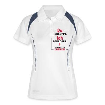 Du bekloppt - Ich bekloppt - perfektes Team - 2fgb - Frauen Polo atmungsaktiv - Weiß/Navy - Vorne