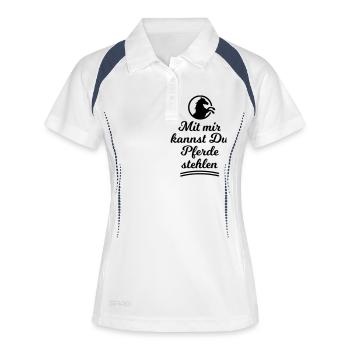 Pferde Hengst Stute Spruch Sprüche Freundschaft - Frauen Polo atmungsaktiv - Weiß/Navy - Vorne