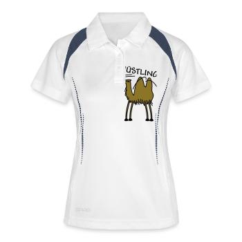 Kamel in der Wüste - Frauen Polo atmungsaktiv - Weiß/Navy - Vorne