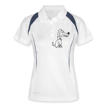 Dog Sitting Funny Happy Puppy Pet Comic - Women's Polo breathable - white/navy - Front