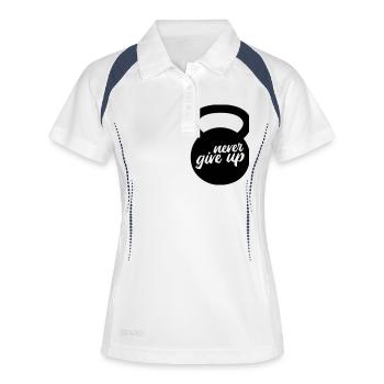 never give up KETTLEBELL - Frauen Polo atmungsaktiv - Weiß/Navy - Vorne