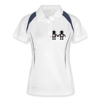 roboters_in_love_02 - Frauen Polo atmungsaktiv - Weiß/Navy - Vorne
