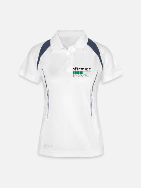 infirmier en cours - Polo respirant Femme - blanc/marine