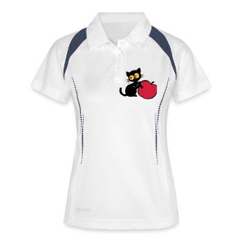 Chaton avec pomme - Polo respirant Femme - blanc/marine - Devant