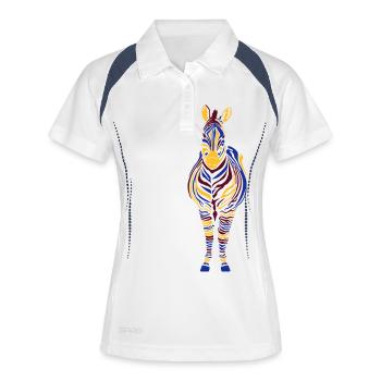 Zebra bunt 3-farbig - Frauen Polo atmungsaktiv - Weiß/Navy - Vorne