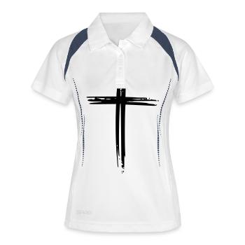 KreuzLogo - Frauen Polo atmungsaktiv - Weiß/Navy - Vorne