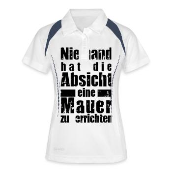Niemand hat die Absicht eine Mauer zu errichten - Frauen Polo atmungsaktiv - Weiß/Navy - Vorne