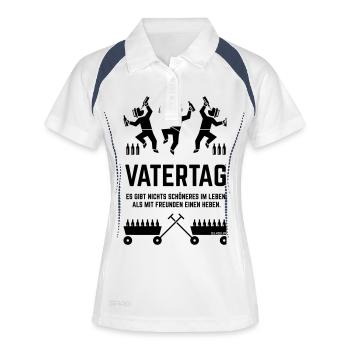 Vatertag (Trio Mit 2 Bollerwagen + Spruch) - Frauen Polo atmungsaktiv - Weiß/Navy - Vorne