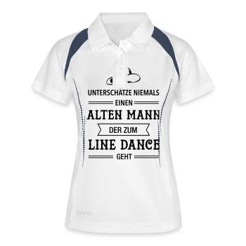 Alter Mann - Line Dance - Papa Opa Rentner - Frauen Polo atmungsaktiv - Weiß/Navy - Vorne