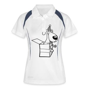 Hund Geburtstag Geschenk Party Hut Feiern Tröte - Frauen Polo atmungsaktiv - Weiß/Navy - Vorne