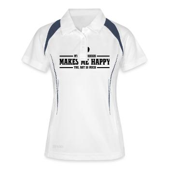 POMERANIAN makes me happy - Frauen Polo atmungsaktiv - Weiß/Navy - Vorne