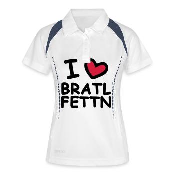I Love Bratlfettn - Frauen Polo atmungsaktiv - Weiß/Navy - Vorne
