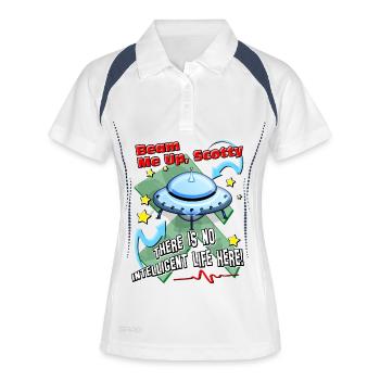 Beam Me Up! Alien-UFO-Raumschiff-Science-Fiction - Frauen Polo atmungsaktiv - Weiß/Navy - Vorne
