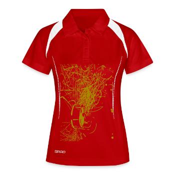 abstraktes Design - Frauen Polo atmungsaktiv - Weiß/Navy - Vorne