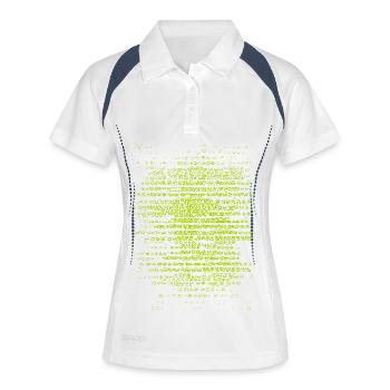 Neon Text-Streifen Muster - Frauen Polo atmungsaktiv - Weiß/Navy - Vorne